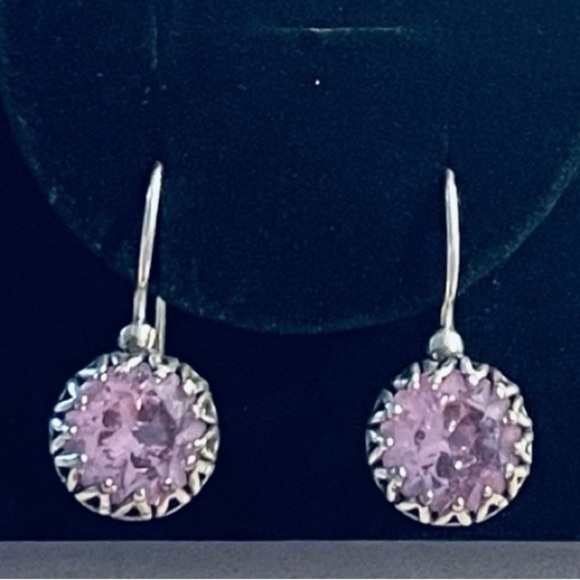 SILVER 925 PENDANT EARRINGS PURPLE CRYSTAL - Picture 1 of 7